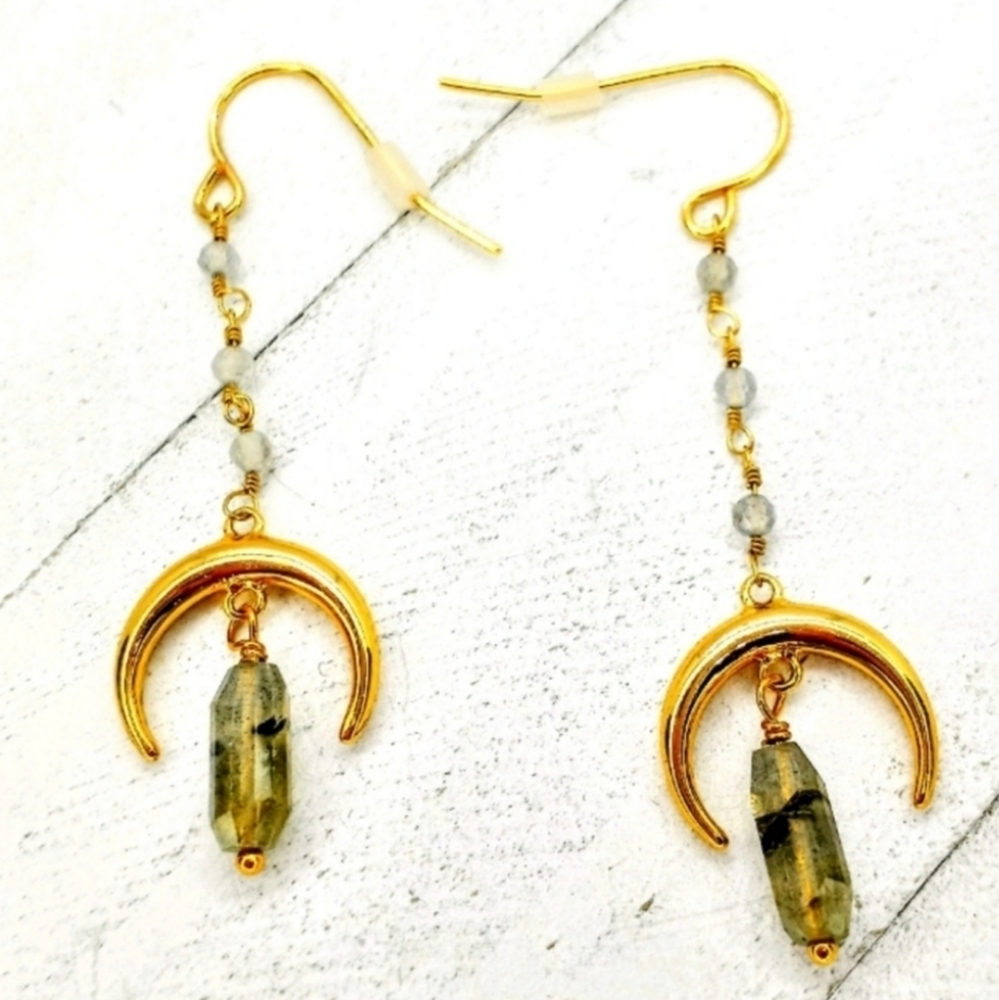 Half moon Labradorite dangle earrings